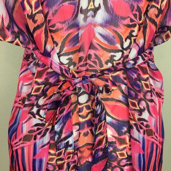 Becca Pink Multi Color Print Sheer Swim Cover M/L - Picture 7 of 9
